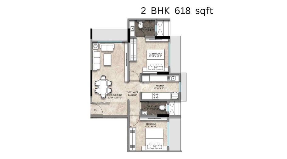 Sanghvi-Aria-Floor-Plan-2 BHK-618 Sqft